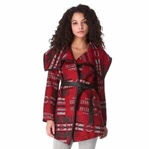 BB Dakota Black Red Plaid Long Sleeve Tunic Cardigan Sweater Jacket Size Medium